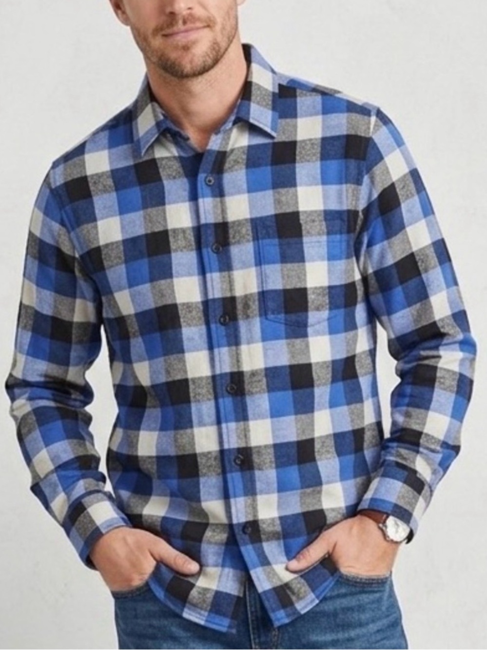 Cotton Plaid Flannel Blue Shirt Medium Lumberjack Gorpcore Heritage 90s Grunge